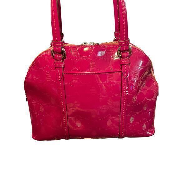 Coach Peyton‎ Link C Embossed Patent Leather Domed 32583 Raspberry Handbag - Picture 6 of 16